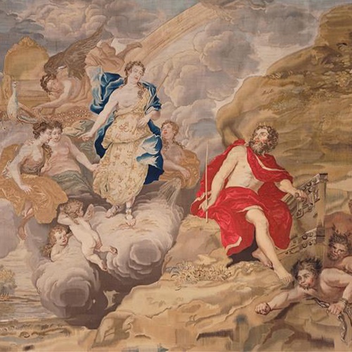 A Louis XV Gobelins mythological tapestry depicting Juno and Aeolus